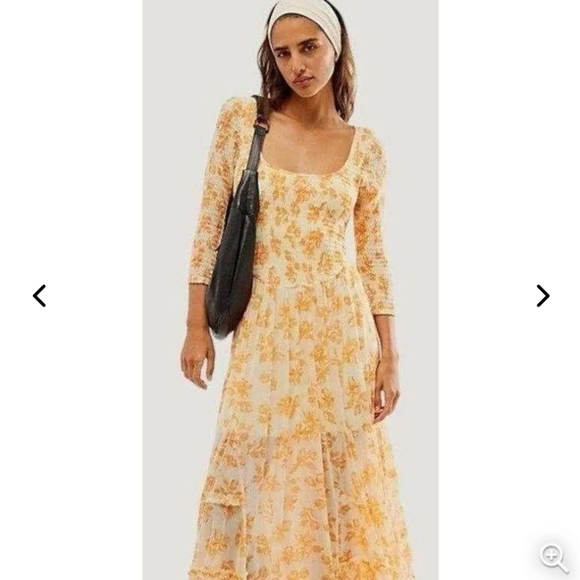 Free People NWTs It's Fate Midi Dress in Custard Combo Yellow  - Picture 1 of 10